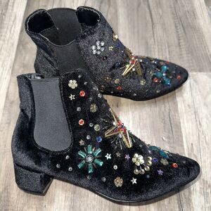 Betsey Johnson Black Embellished Ankle Boots